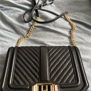 Rebecca Minkoff Black Quilted Leather Crossbody with Gold Chain